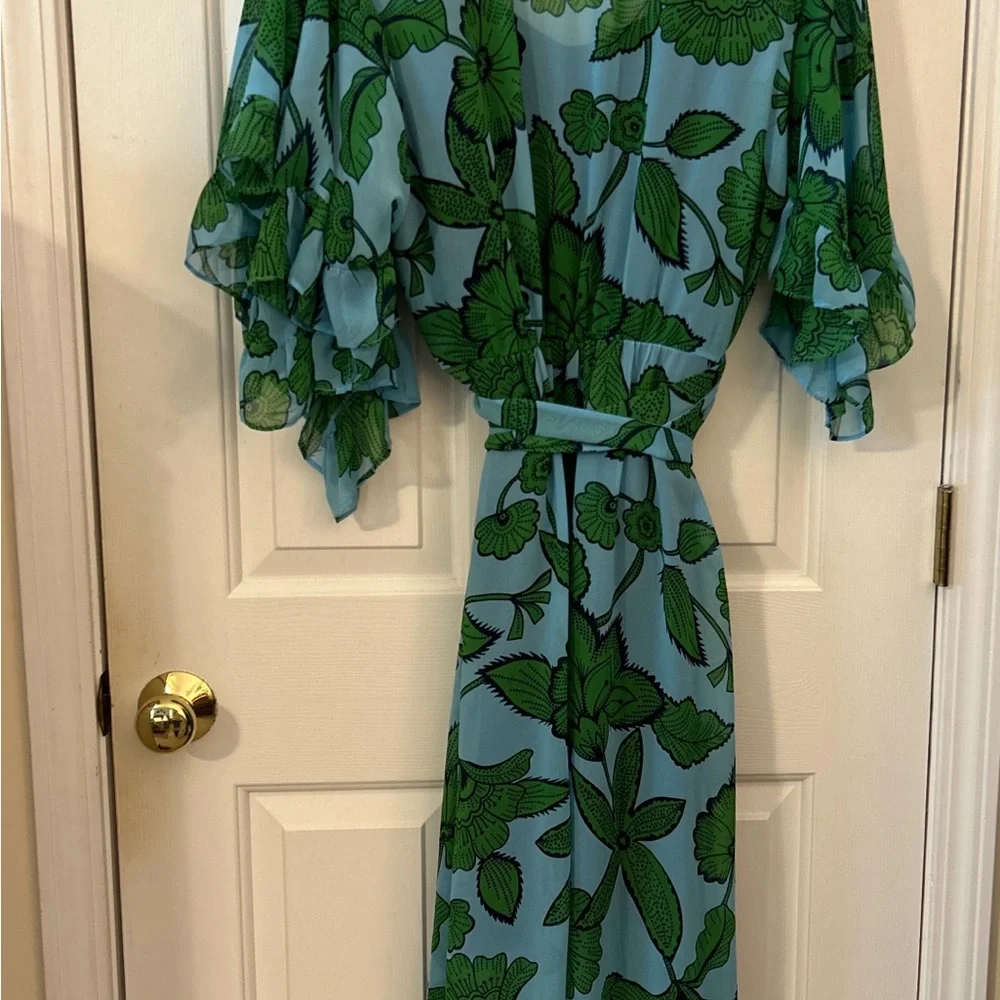 CAbi Green Floral on Blue Maxi 2 piece Dress - Picture 3 of 4
